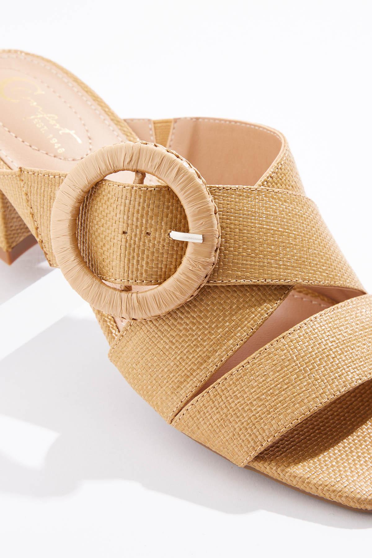 Raffia Buckle Block Heel Sandals