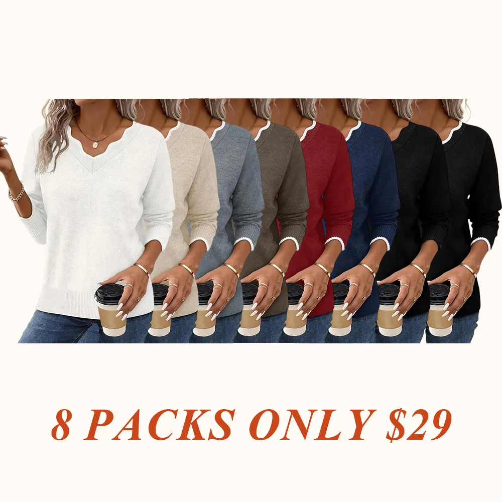 Women's Soft V-Neck Pullover Sweater Lightweight Knit Top for Layering Casual Apricot Longsleeves