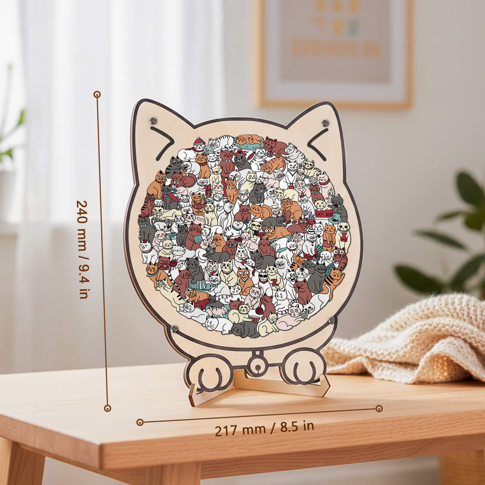 Morandi-Colored Cute Cat Shaped Wooden Jigsaw Puzzle