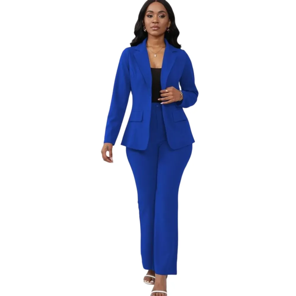 Women's Plain Lapel Blazer & Pants Set