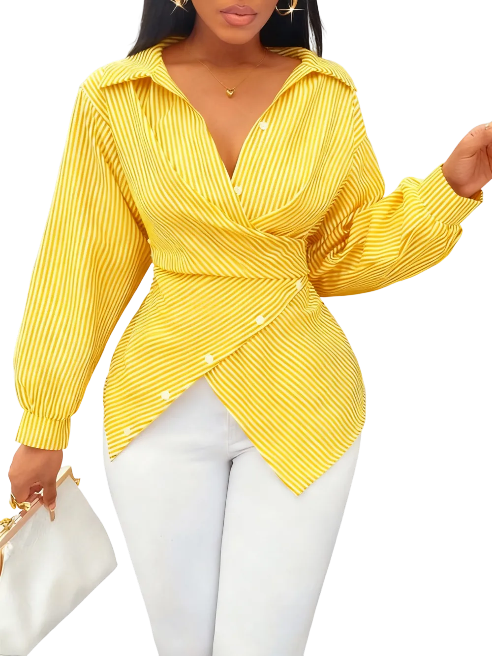 Women's Asymmetrical Striped Print Button-Up Shirt