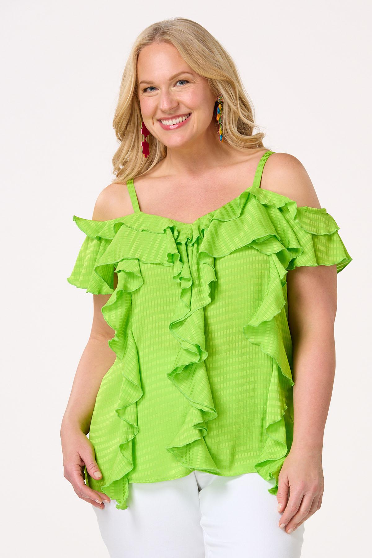 Plus Size Lime Ruffled Check Tank