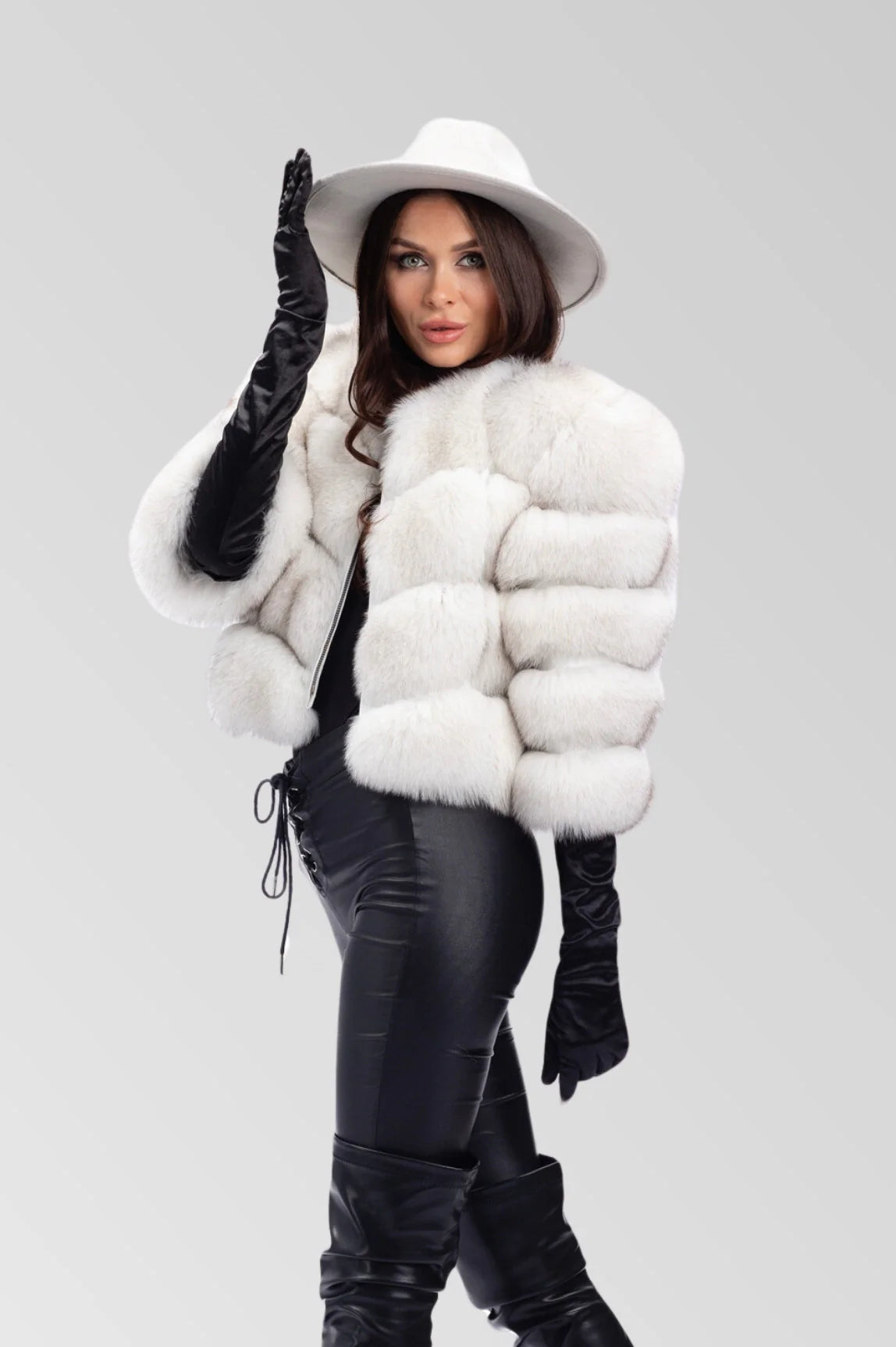 Haină din Blană Naturală de Vulpe Polară, Short, Femei, Natural 247