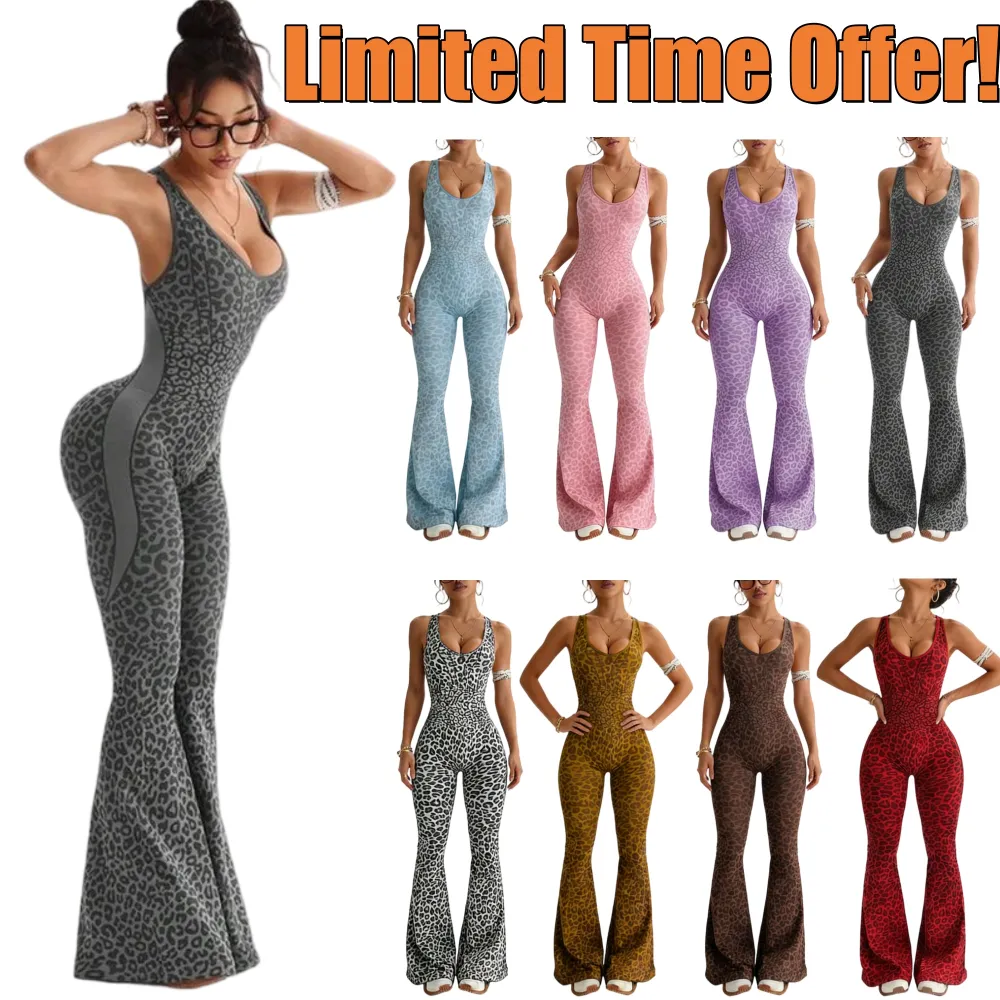 Women's Leopard Print Flared Workout Bodysuit