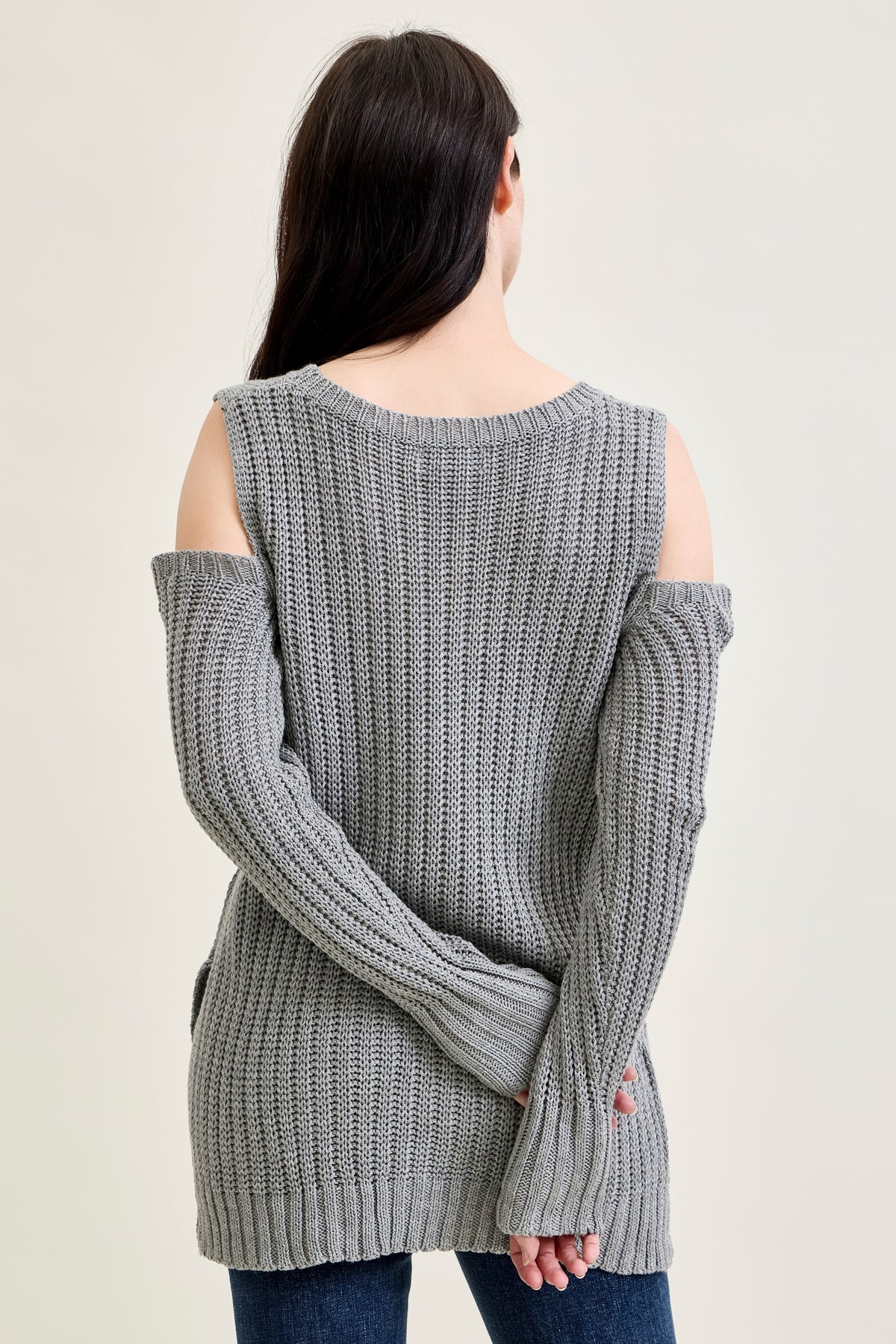 Cold Shoulder Pullover Grey Sweater