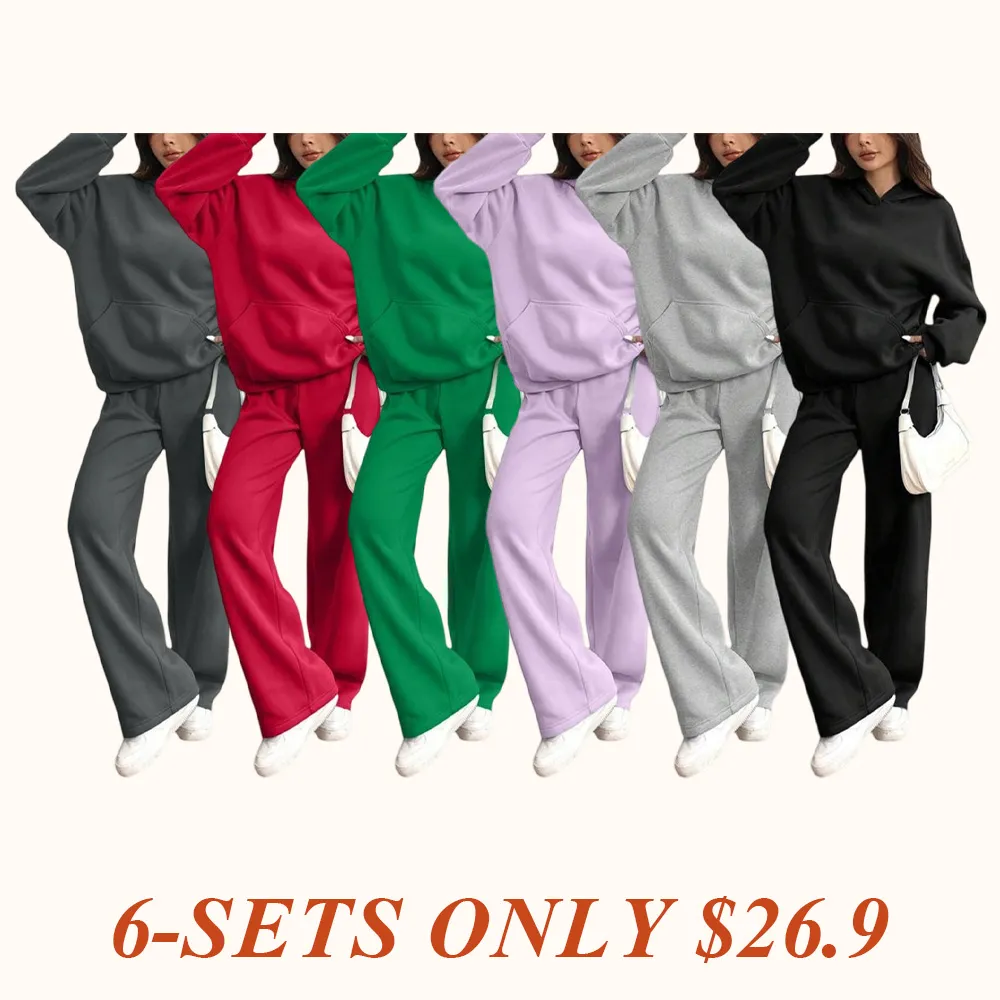 Women's Hooded Sweatshirt & Pants Casual Comfy Loungewear Set
