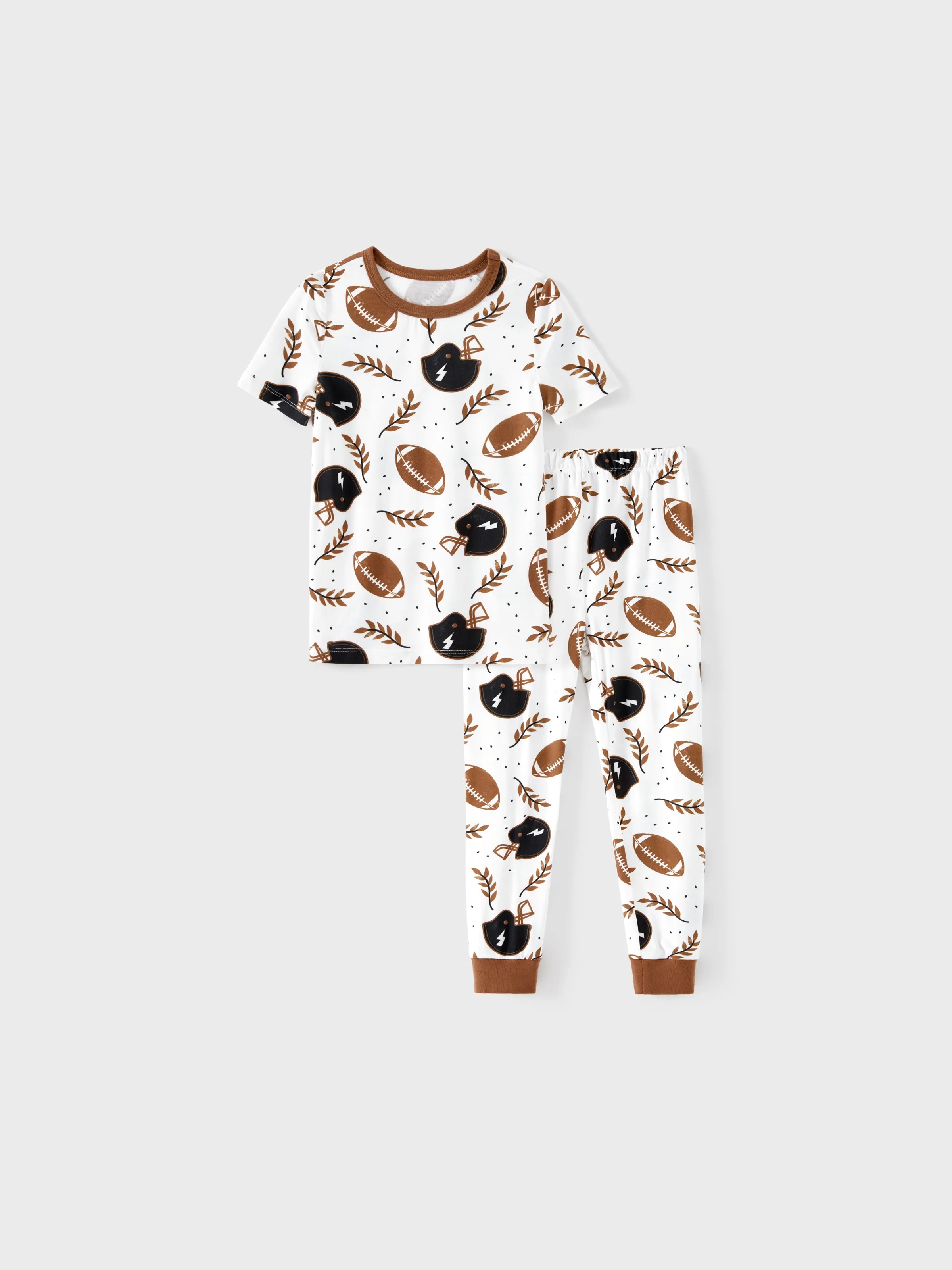 Bamboo Family Pajamas Football and Letter Print Short-sleeve Matching Pajama Set ( Snug-Fitting for Children ) Khaki