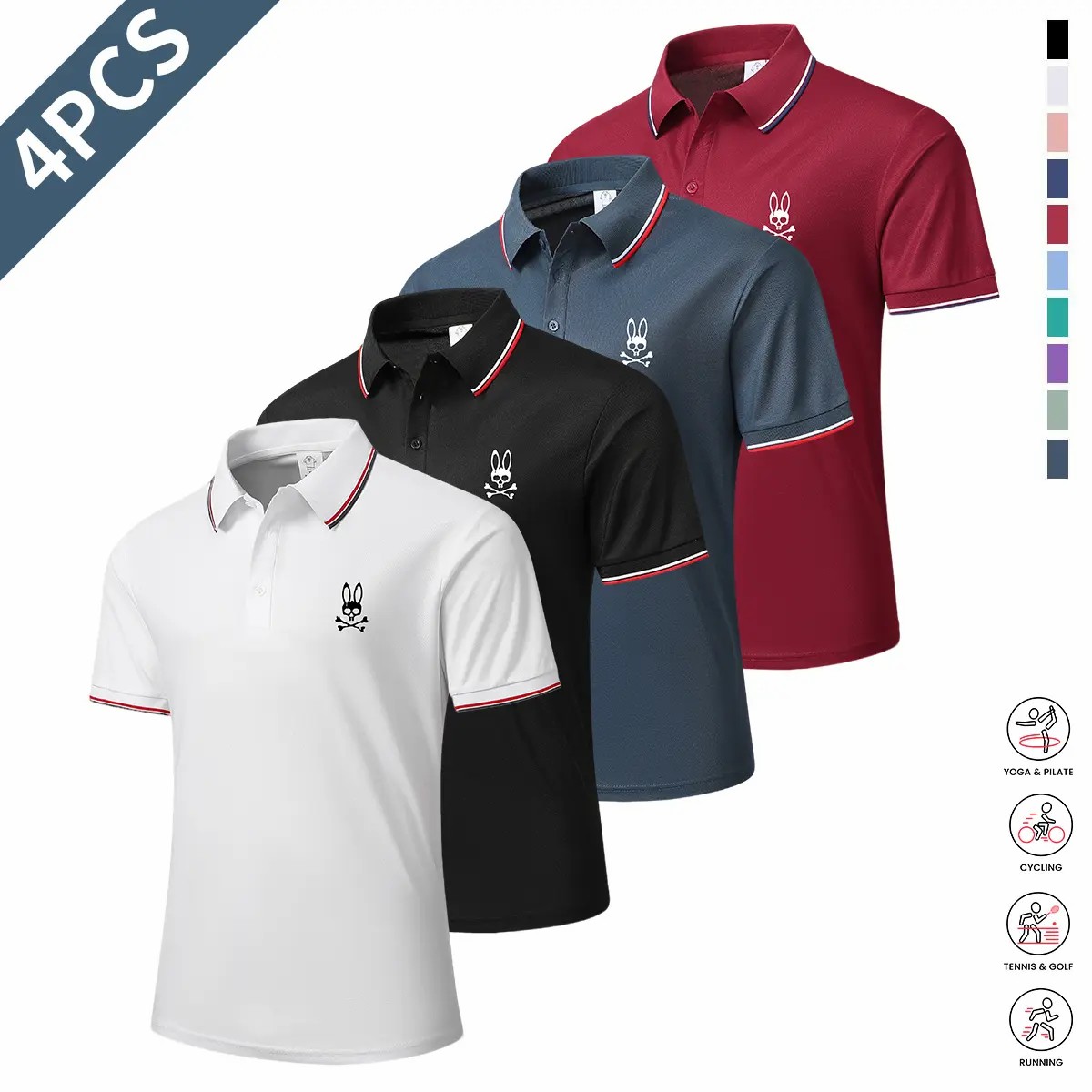 Premium Men’s 4-Pack Performance Polo Set - Breathable & Lightweight