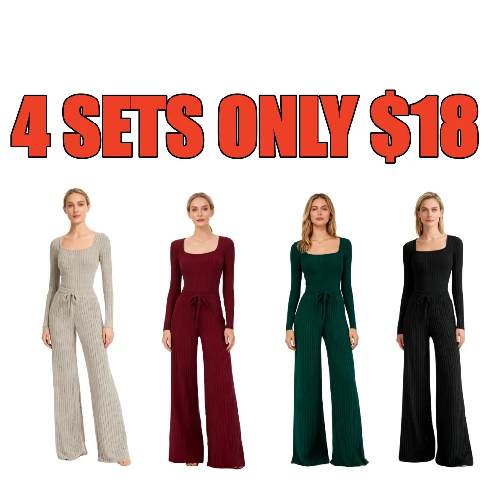 Women's Slim-Fit Solid Color Ribbed Fleece Jumpsuit Set