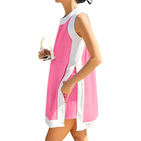 Women's Casual Two Piece Sets Color Block Crewneck Matching Shorts