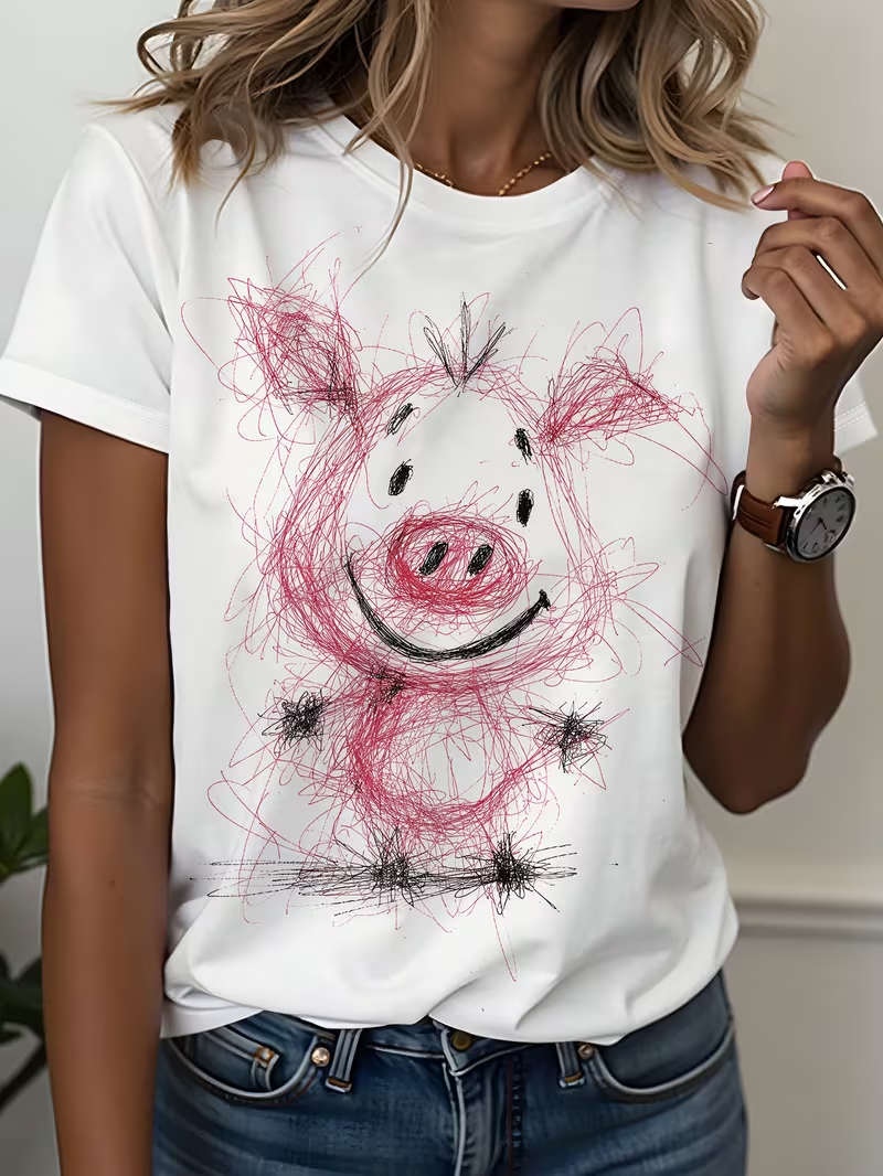 Women's Short Sleeve T-shirt Summer White Animal Printing Jersey Crew Neck Daily Going Out Casual Top