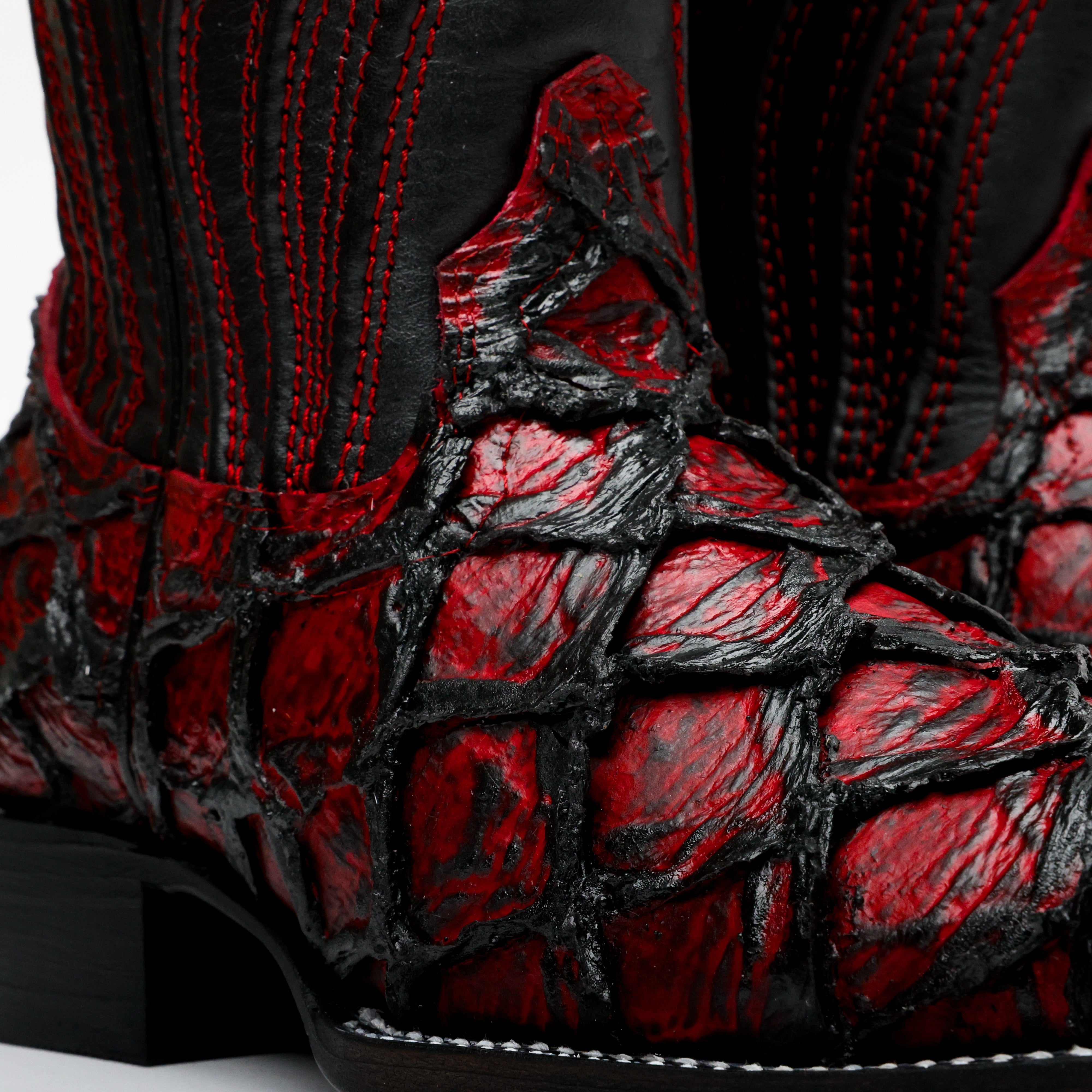 Black Cherry Jumbo Pirarucu Leather Boots - Square Toe