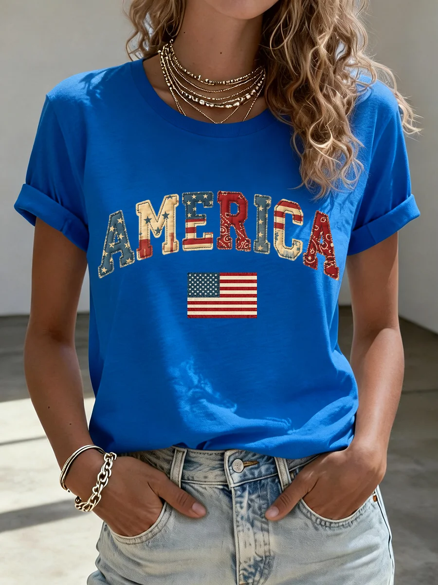 Women's American Patchwork Pattern T-Shirt