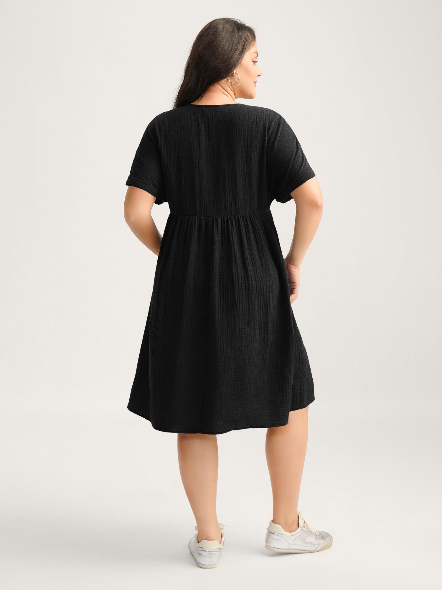 Pure Cotton Lace V-Neck Solid Mini Dress