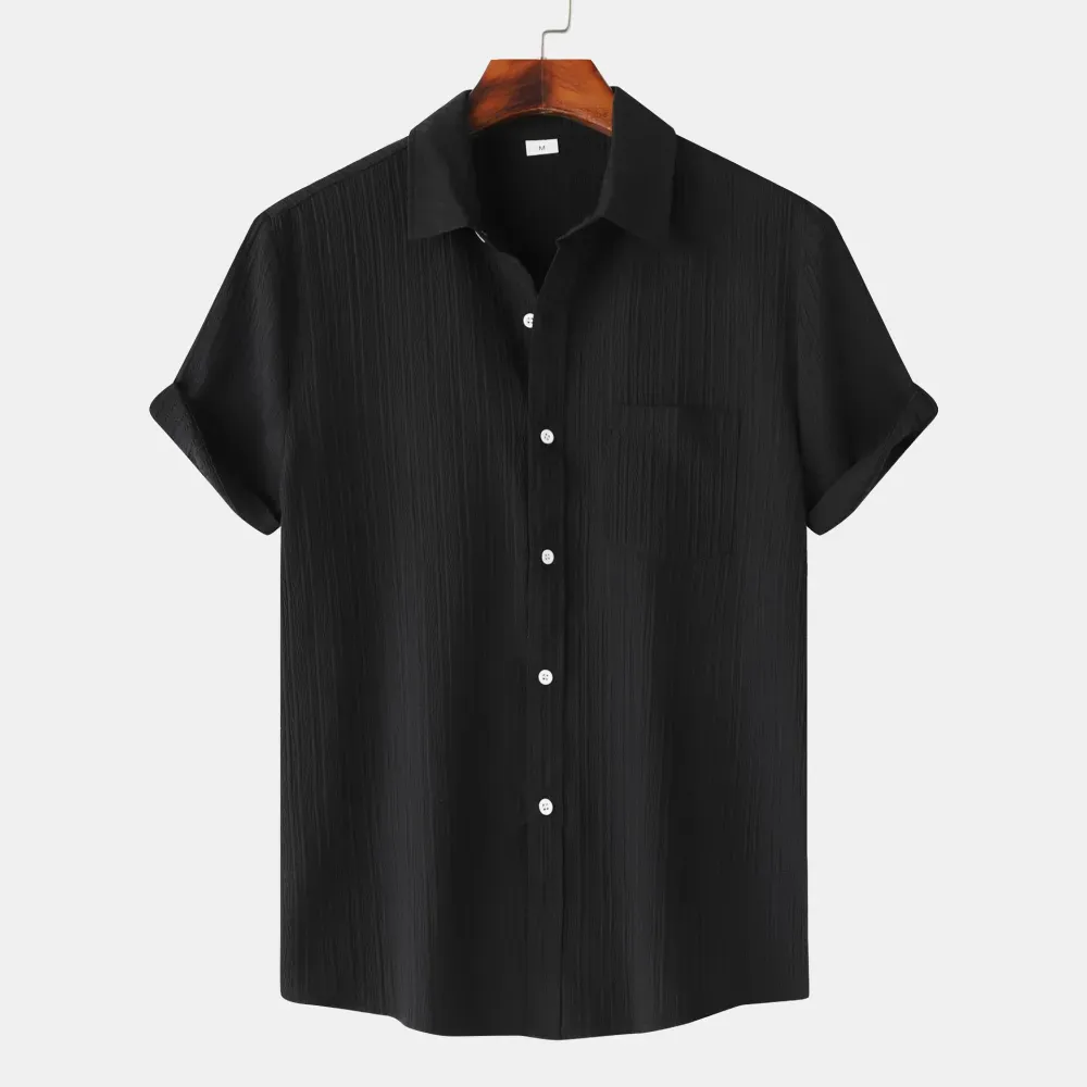 2025 Summer New Men'S Solid Color Lapel Short Sleeve Shirt Men