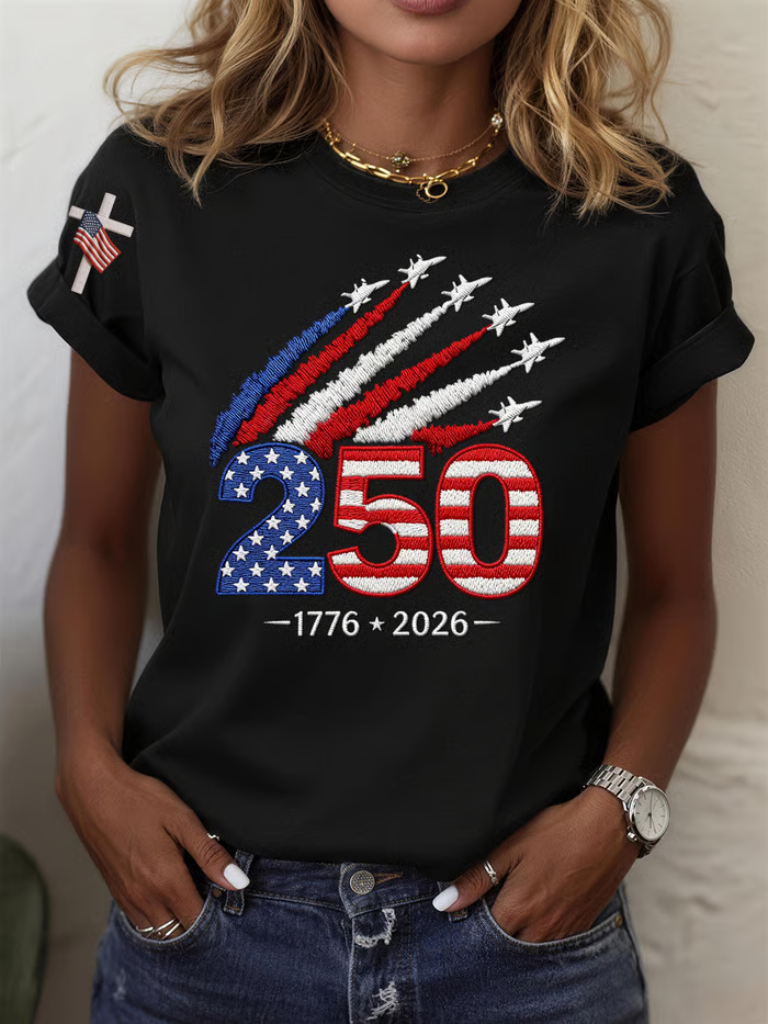 Women's Short Sleeve T-shirt Summer Black Independence Day (Flag) Printing Jersey Crew Neck Daily Going Out Casual Top