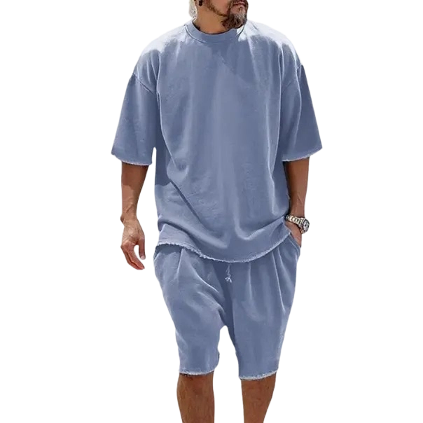 🔥Men’s Cotton Relaxed Fit Sweat Set – Casual T-Shirt & Shorts Lounge Outfit