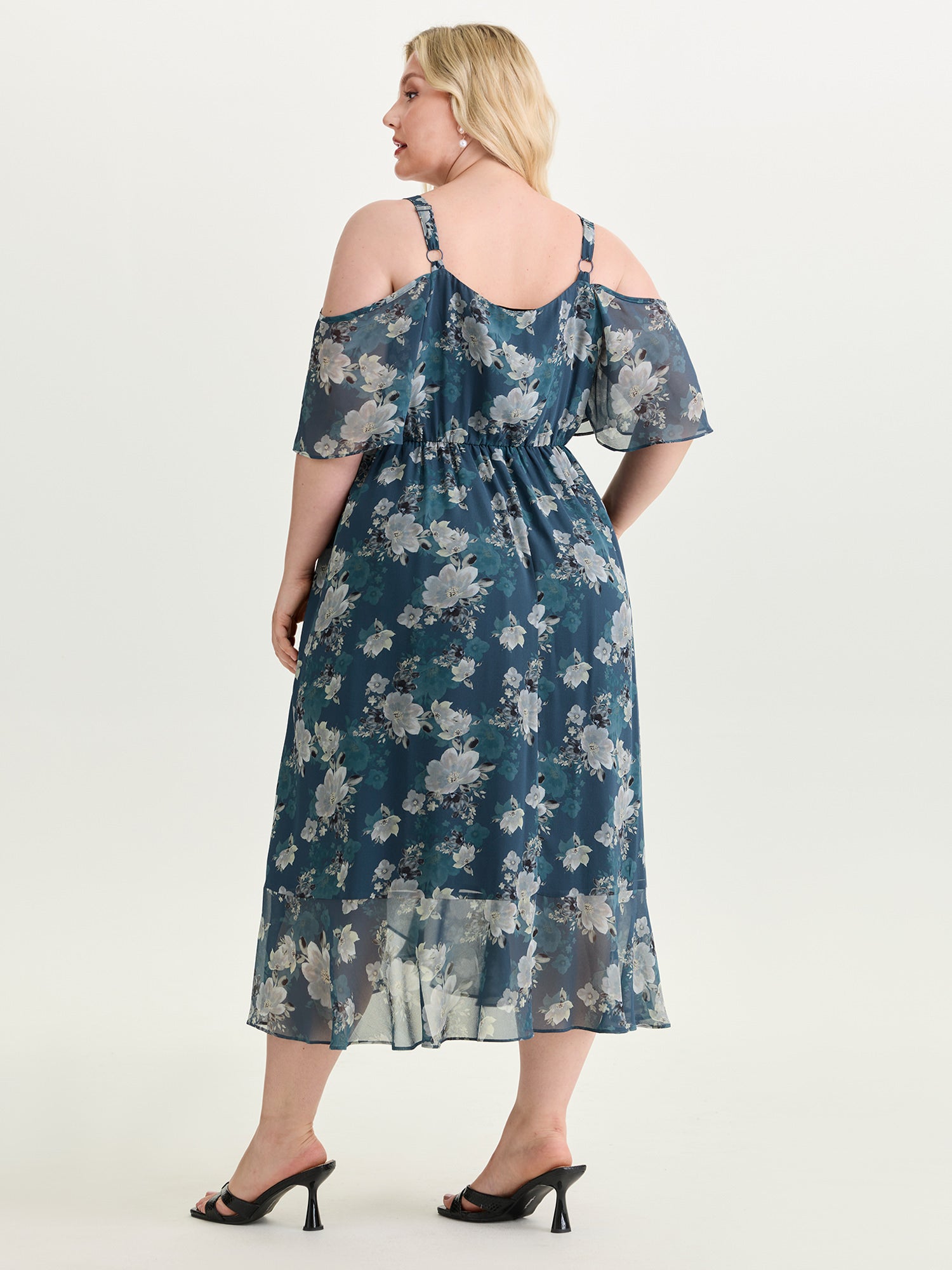 Floral Print Cold-Shoulder Midi Dress