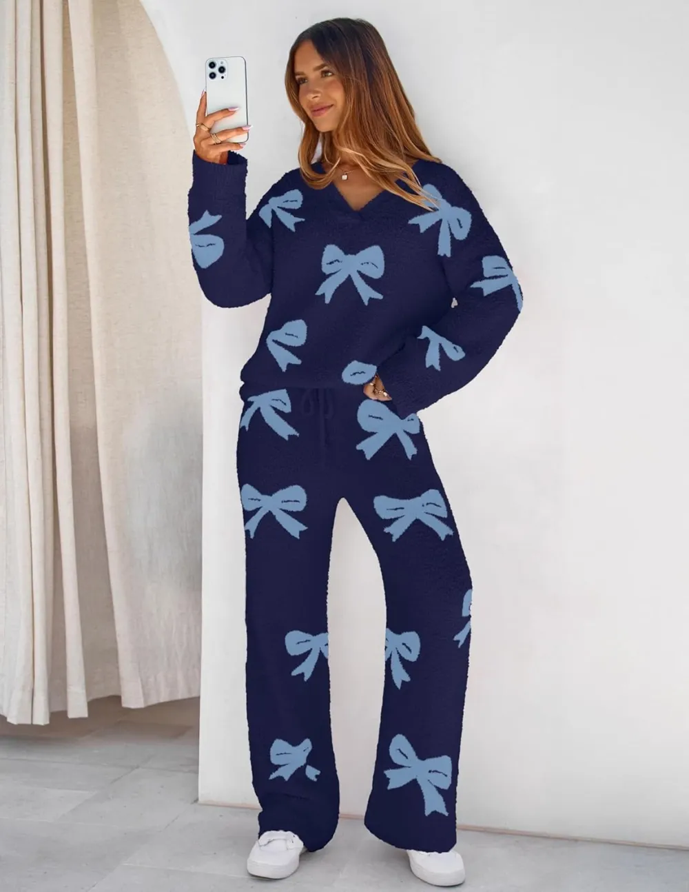 Women's Lounge Sets 2025 Fall Fashion 2 Piece Outfits Sweater Pajama Set