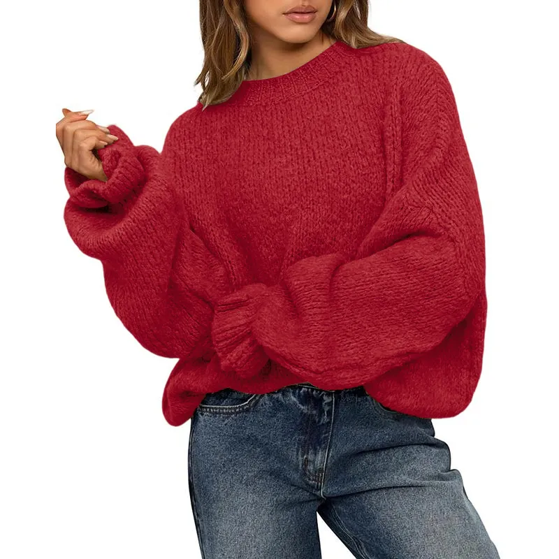 Women's Oversized Sweater Crewneck Long Sleeve Fuzzy Knit Chunky Pullover Sweaters
