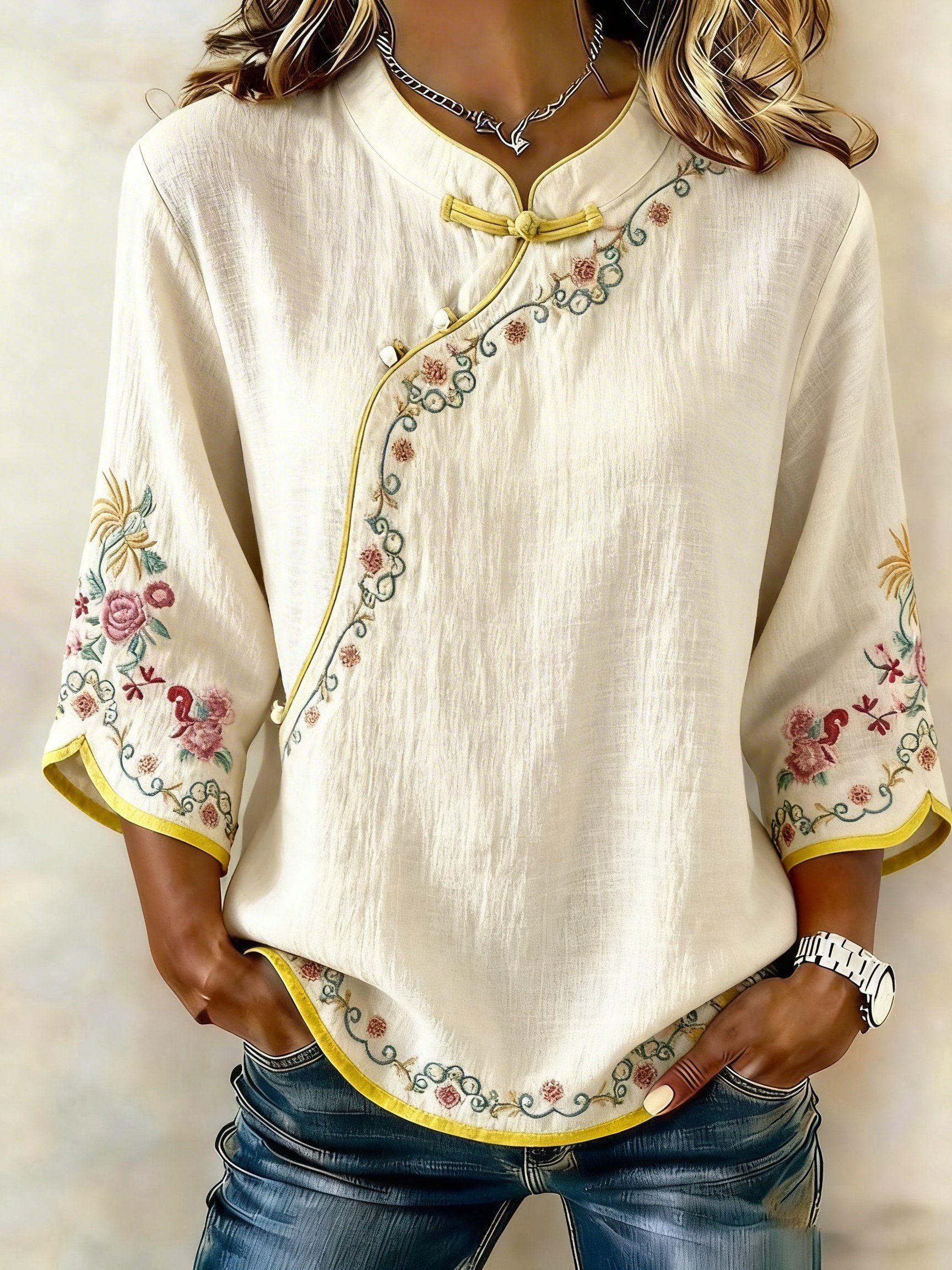 Women Embroidered Cotton Linen Tops- Fast Shipping