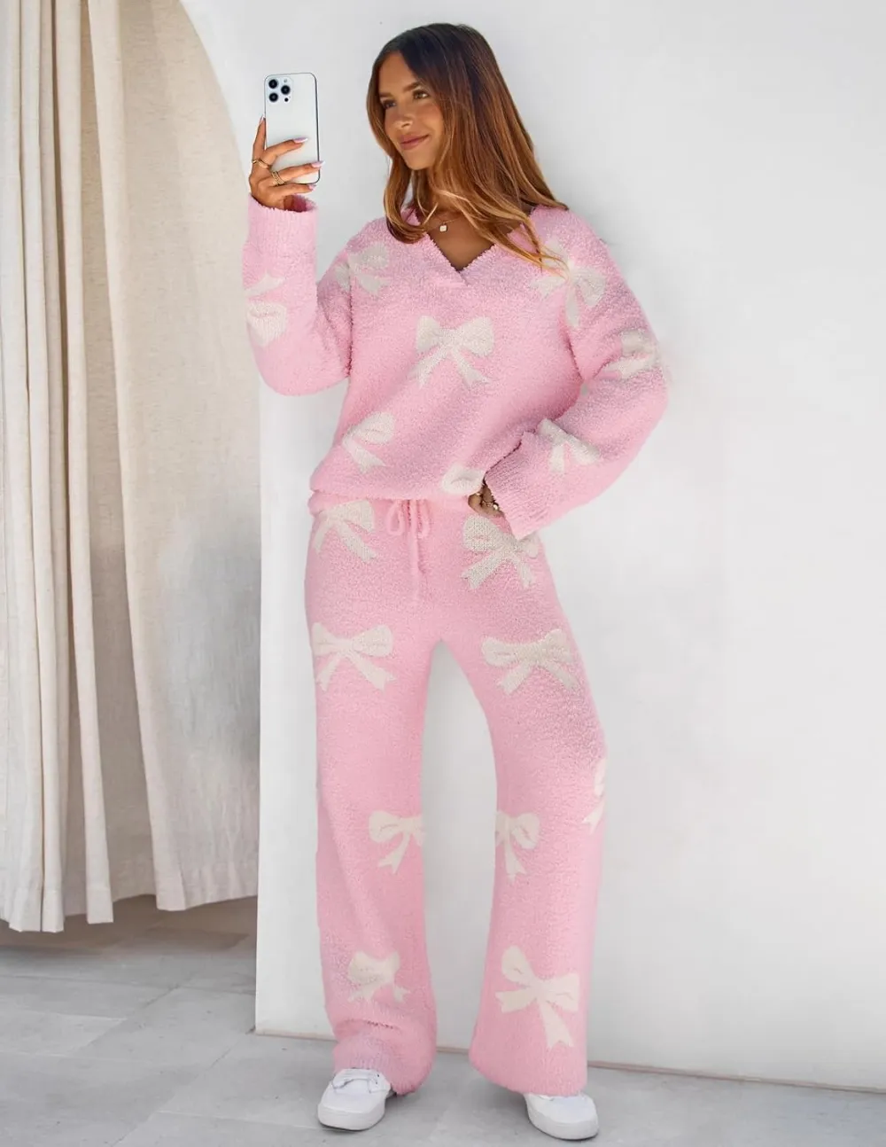 Women's Lounge Sets 2025 Fall Fashion 2 Piece Outfits Sweater Pajama Set