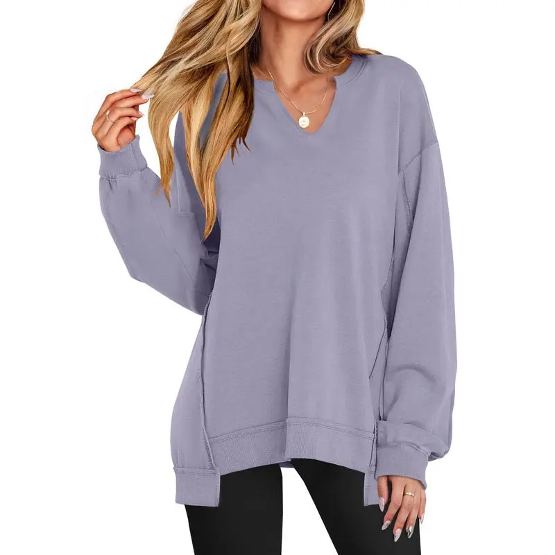 Womens Oversized Sweatshirt V Neck Long Sleeve