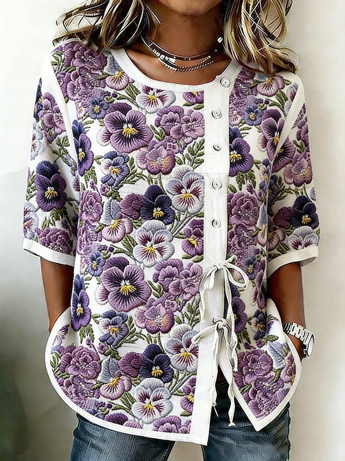 Women's Retro Floral Print Top- Fast Shipping