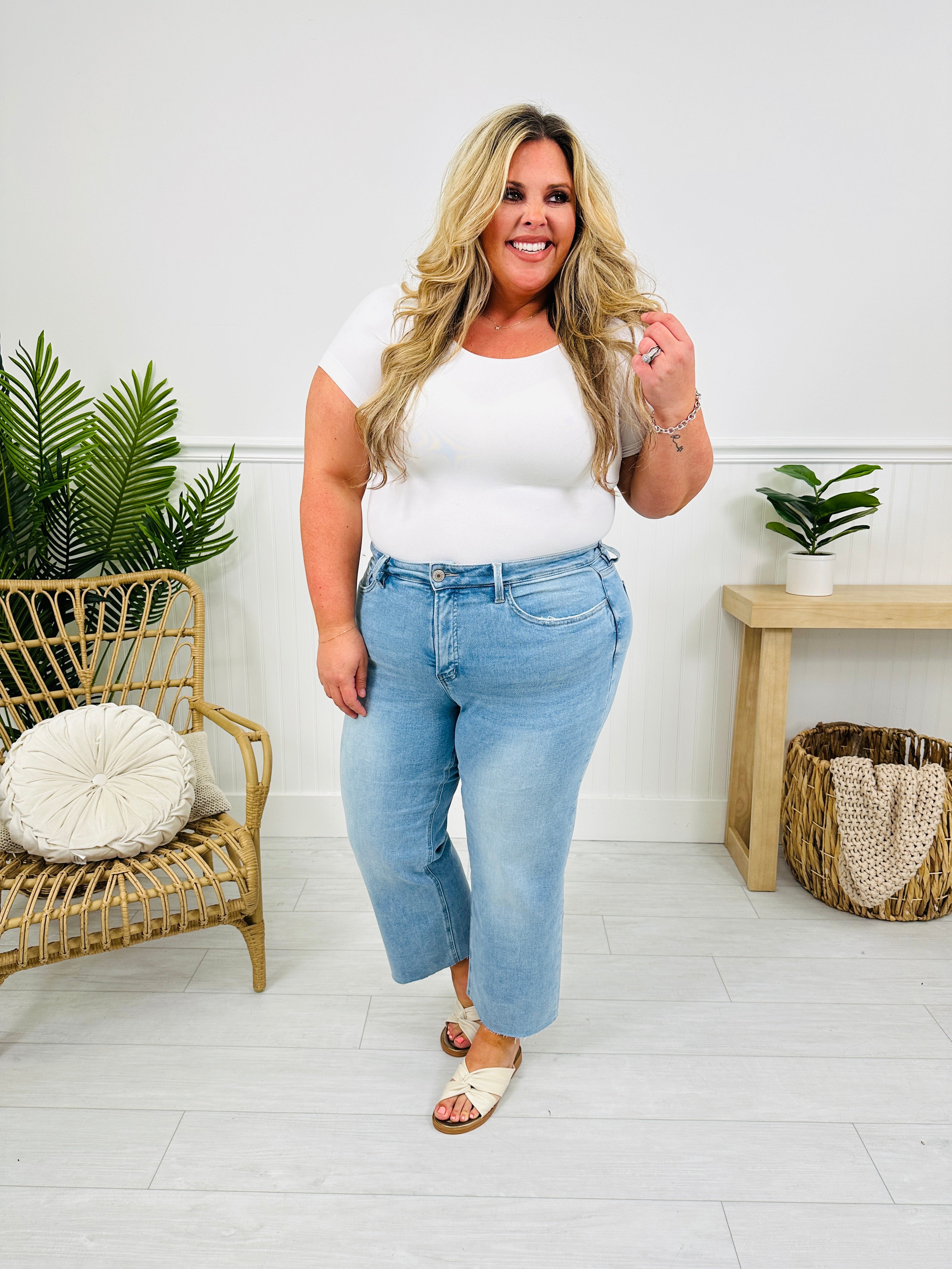 Somewhere Sunny Tummy Control Cropped Slim Fit Wide Leg Jeans