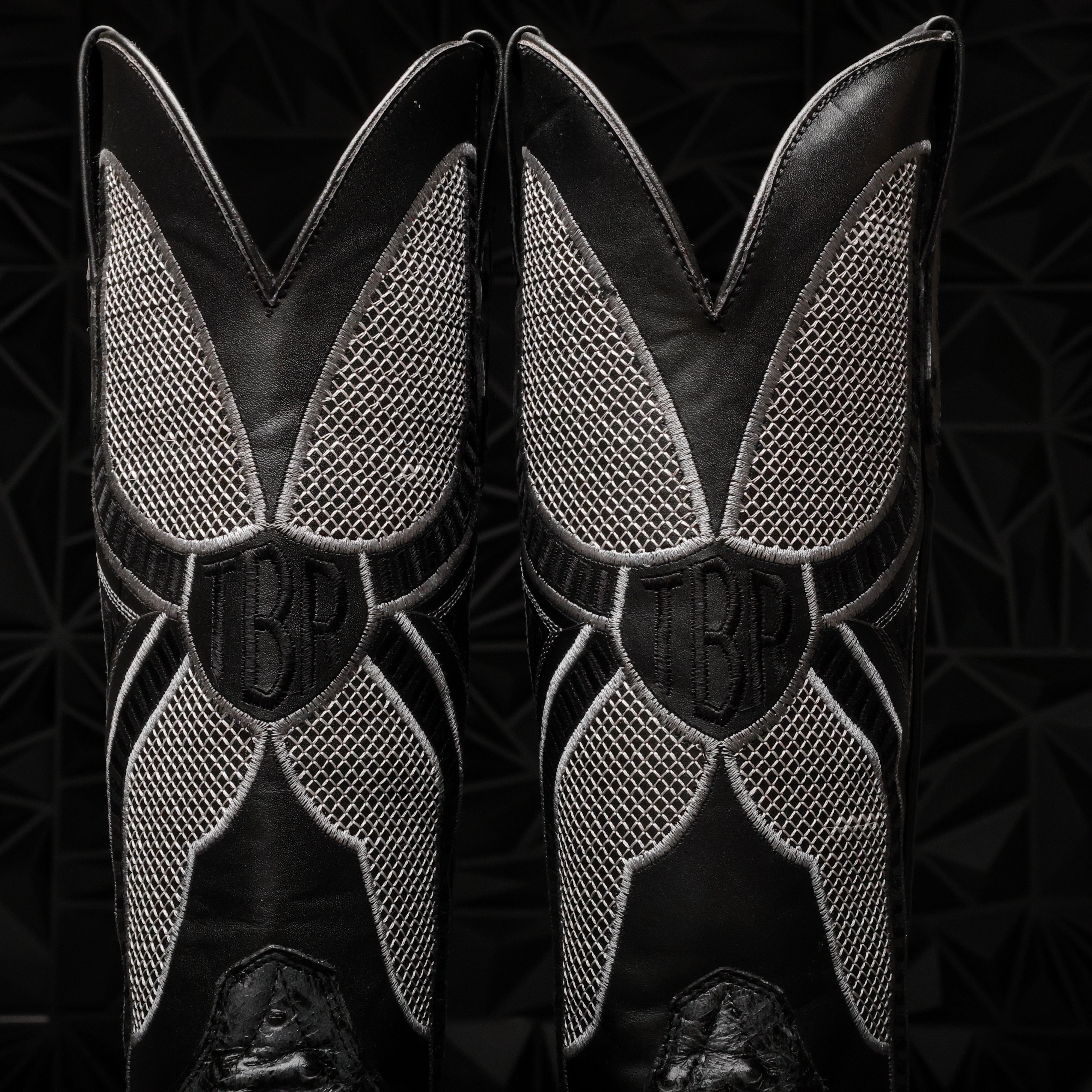 Grey Ostrich Leather Boots - Square Toe