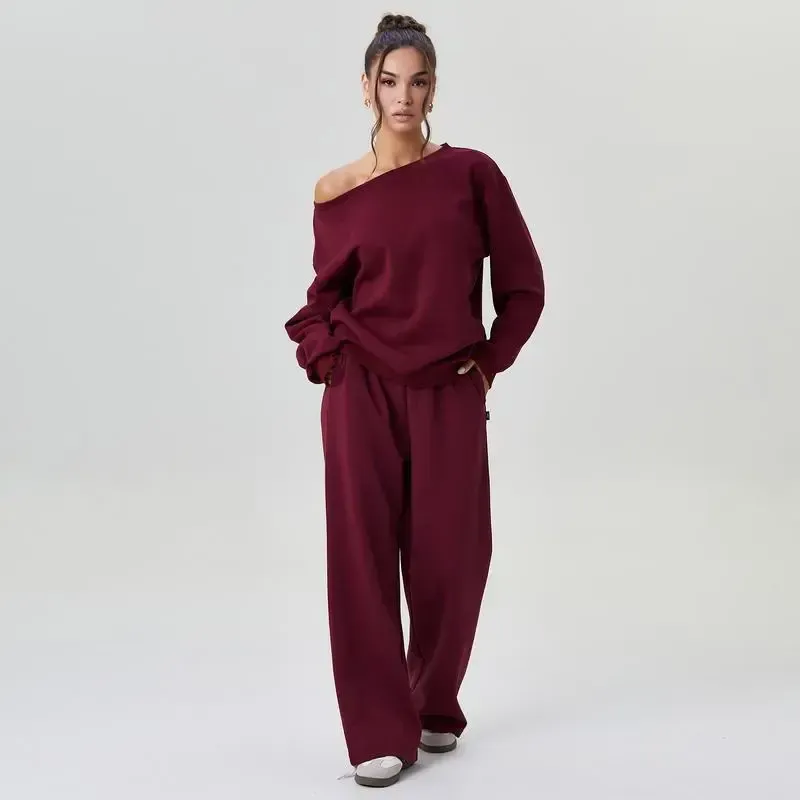 Women’s Sloping Shoulder Top & Wide Leg Pants Set