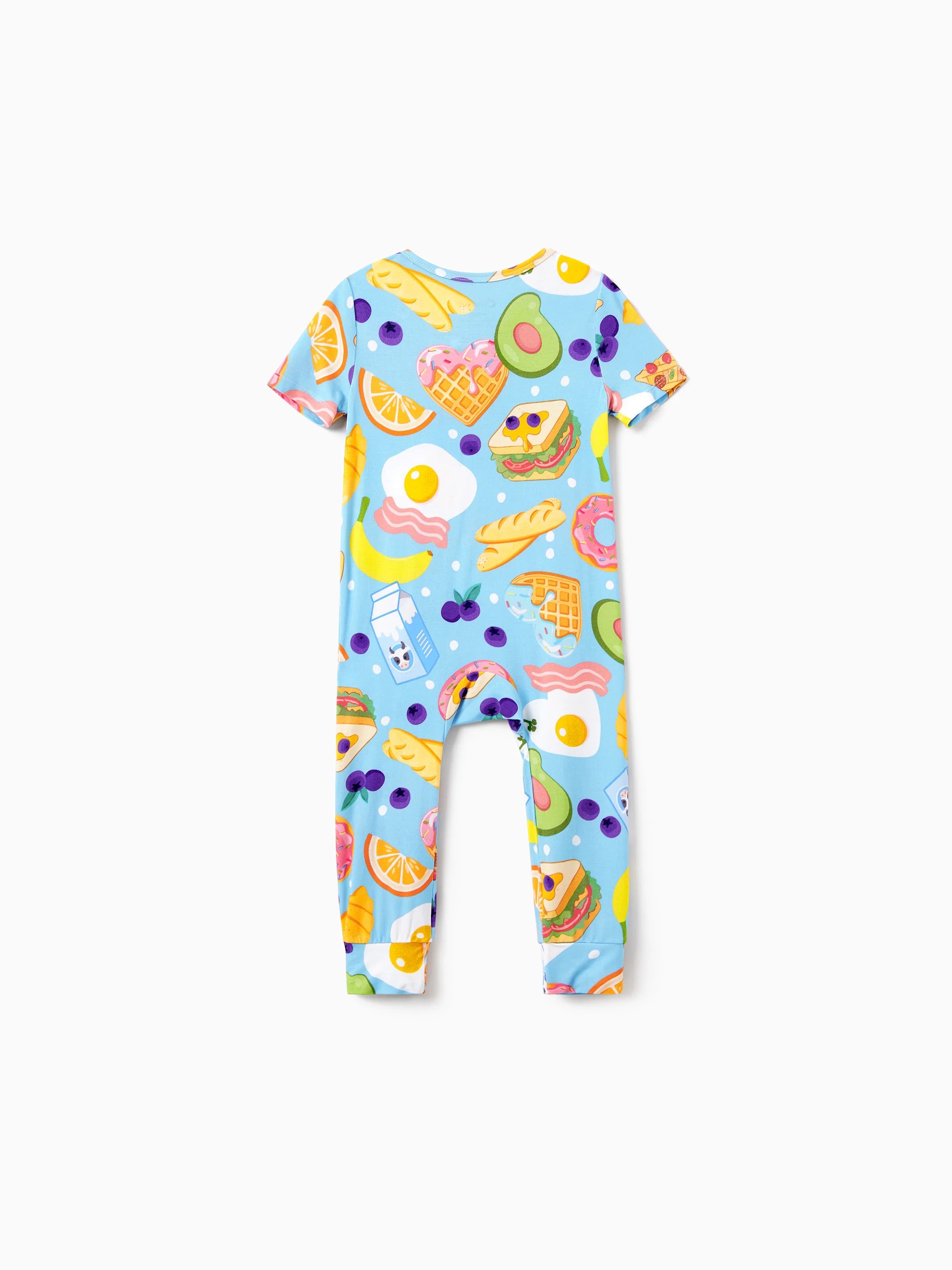 Family Matching Bamboo Pajamas Soft Bamboo Viscose PJs for Men Women Kids Toddler, Fun Food & Fruit Print Short-sleeve Sleepwear Blue