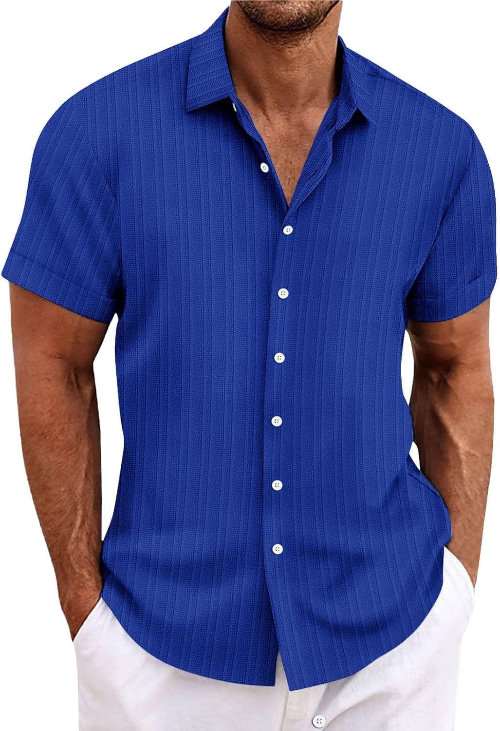 Men's Casual Loose And Comfortable Textured Short-sleeved Shirt