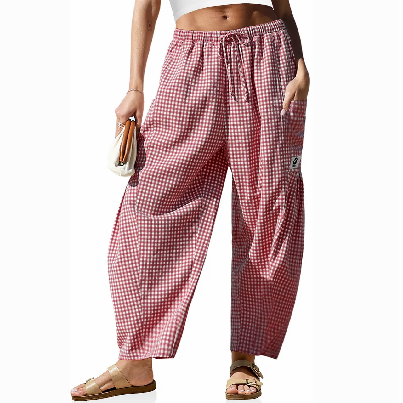 Gingham Wide Leg Harem Pants for Women