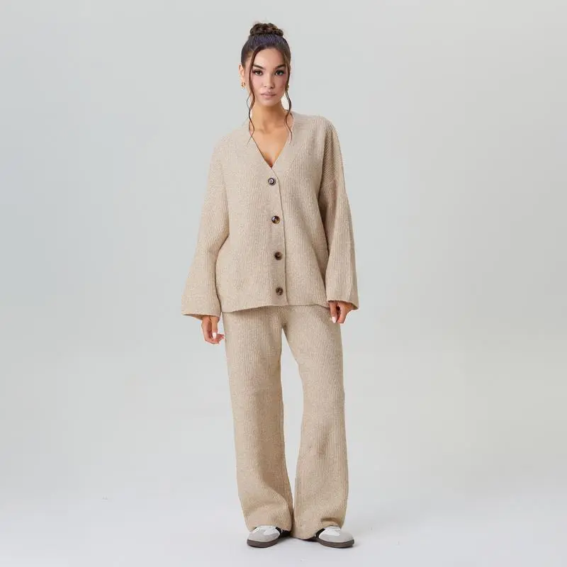 Women's Slouchy Solid Color V-Neck Button-Up Long Sleeve