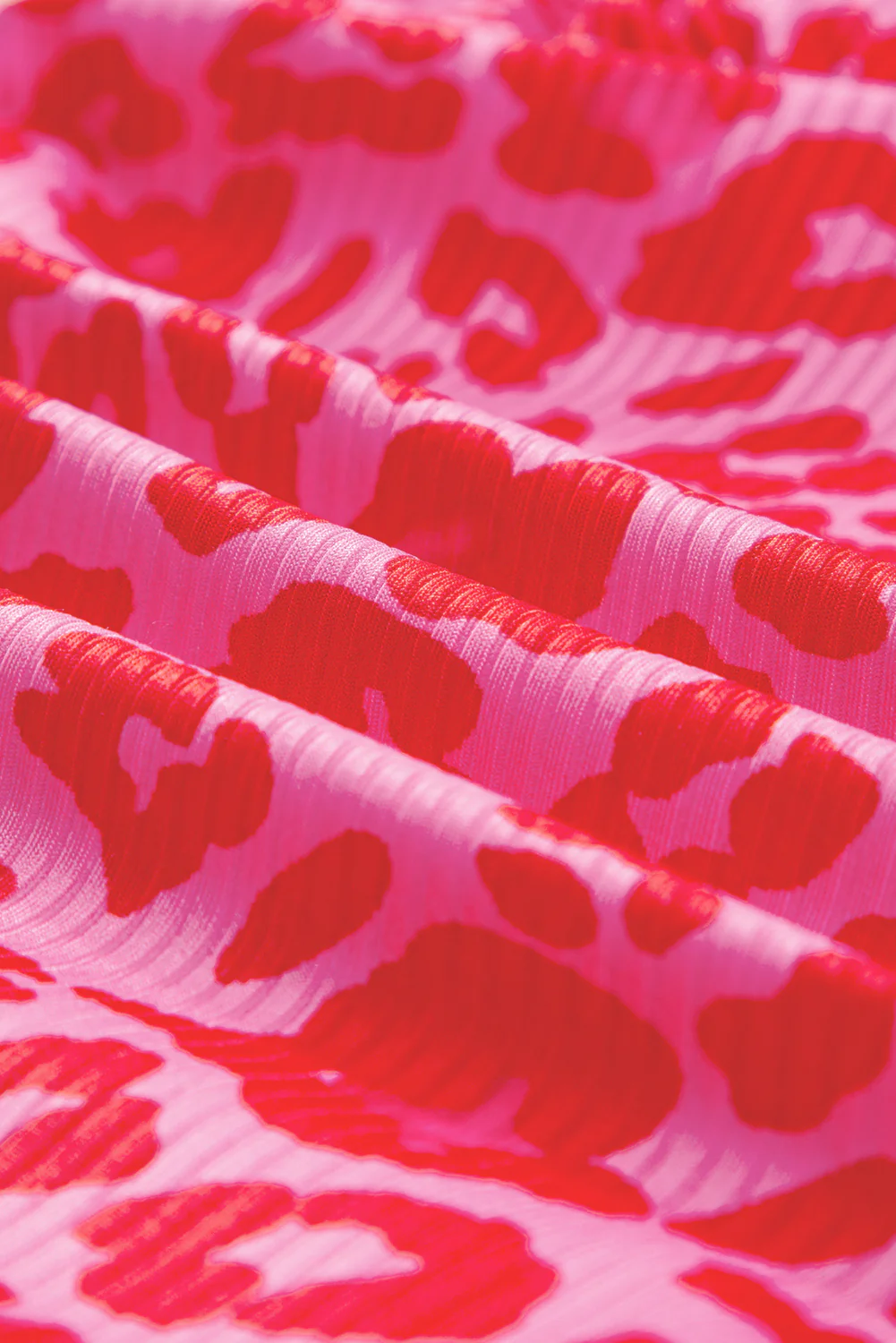 Leopard Orange Adjustable Straps Ribbed Knit One Piece Swimsuit