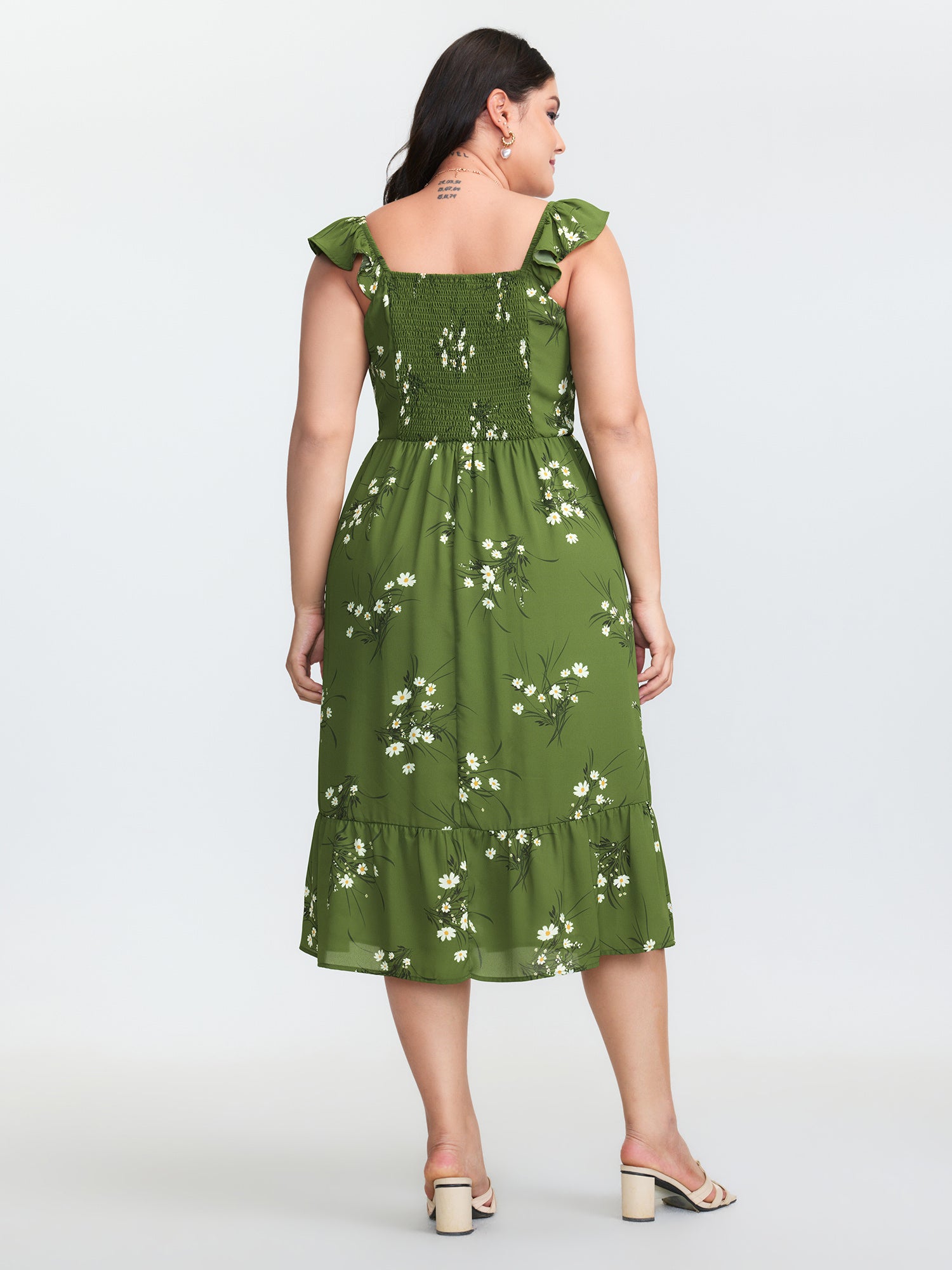 Floral Print Shirred Back Midi Dress