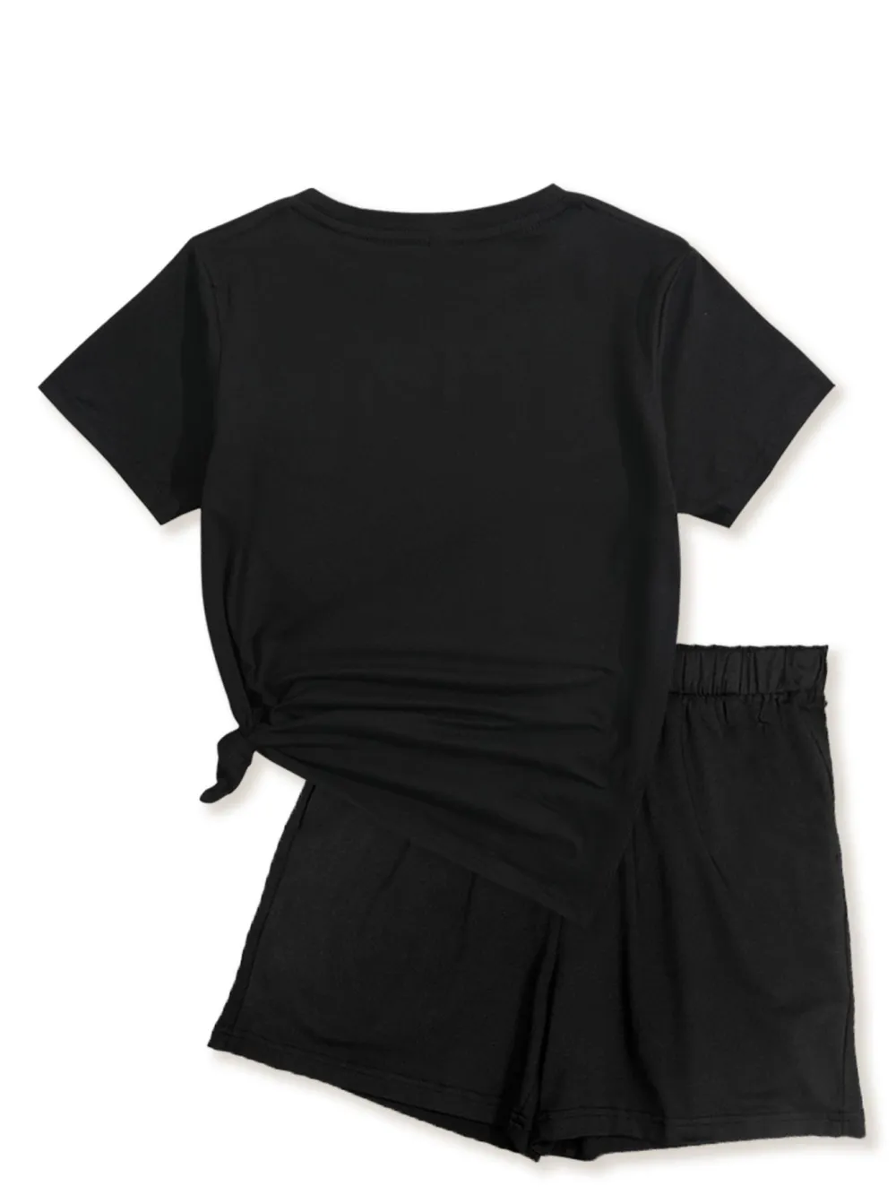 Women's Summer Casual Set, Regular Fit Short Sleeve Top & Shorts, Plain Color Women's