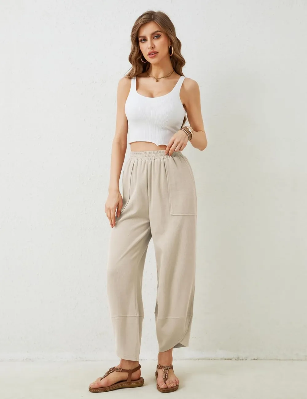 Women's Wide Leg Harem Pants Casual Palazzo Pants with Pockets High Waist Relaxed Fit