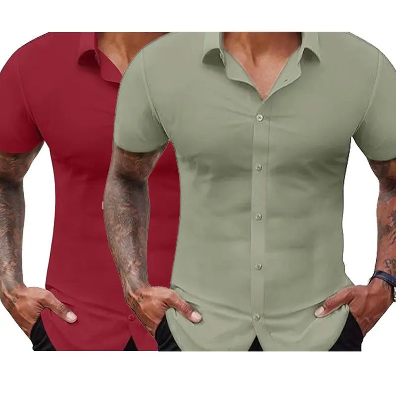 Men's Stretch Dress Shirts Short Sleeve Slim Fit Business Casual Button Down Shirts