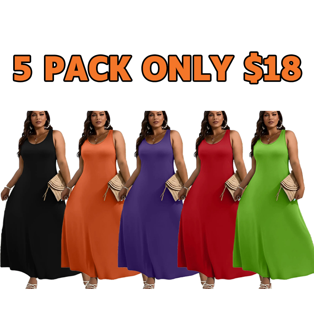 🔥🔥10 PACKS $28|Elegant Plus Size Women's Solid Color Sleeveless Vest Dress