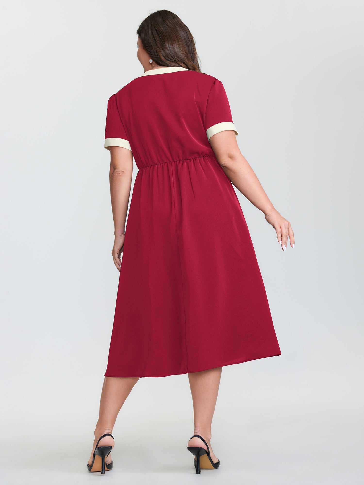 Bow Neckline Stretchy Waist Midi Dress
