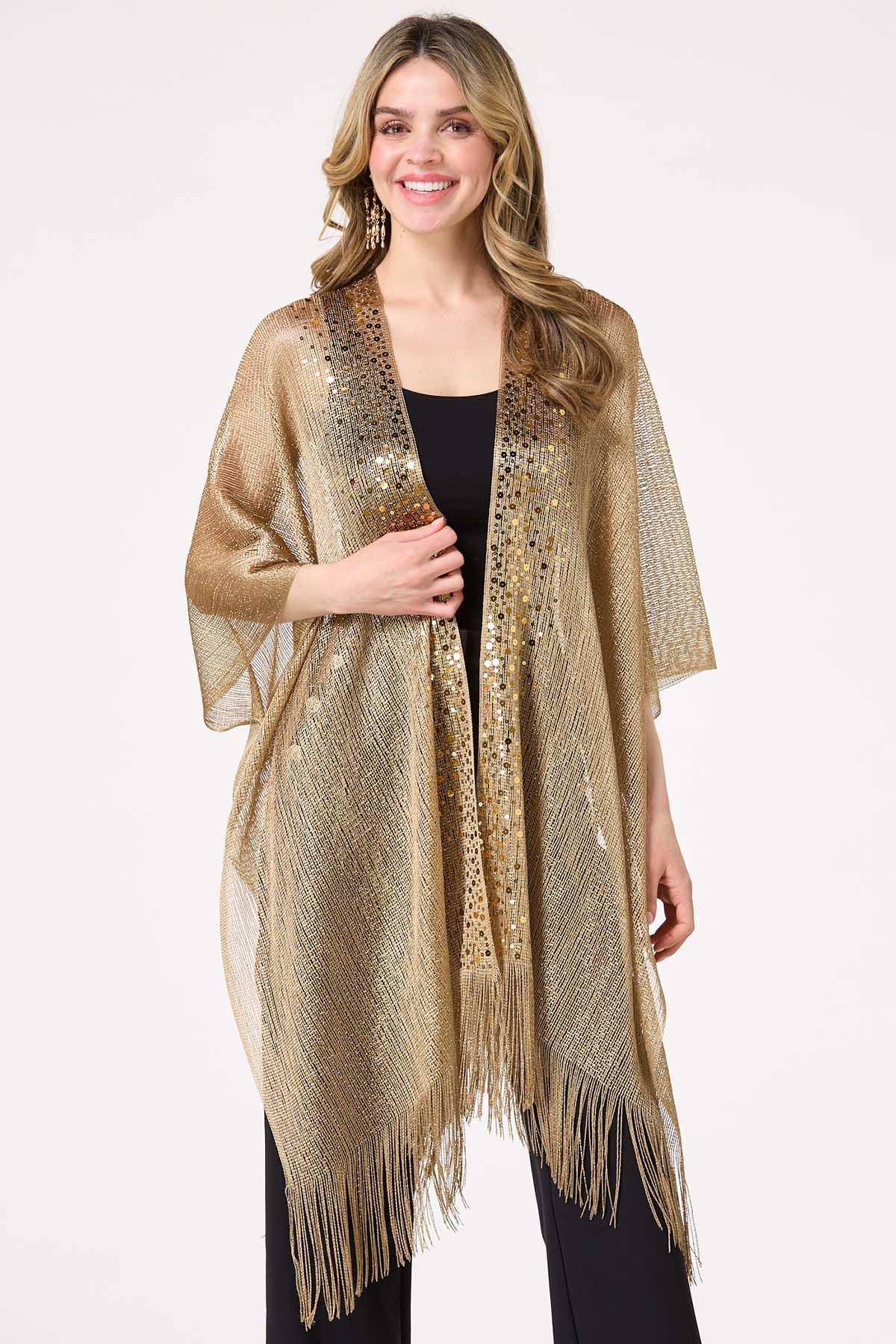 Metallic Fringe Sequin Kimono