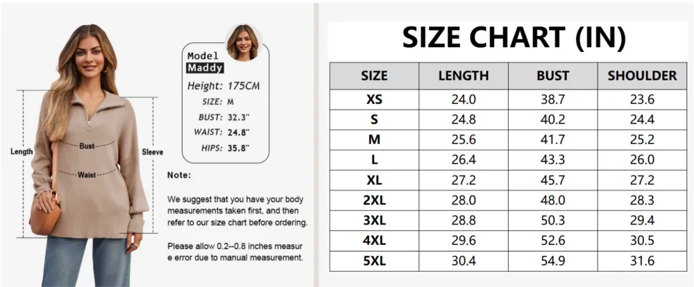 Women's Long Sleeve 14 Zip Oversized Ribbed Knit Tunic Sweater