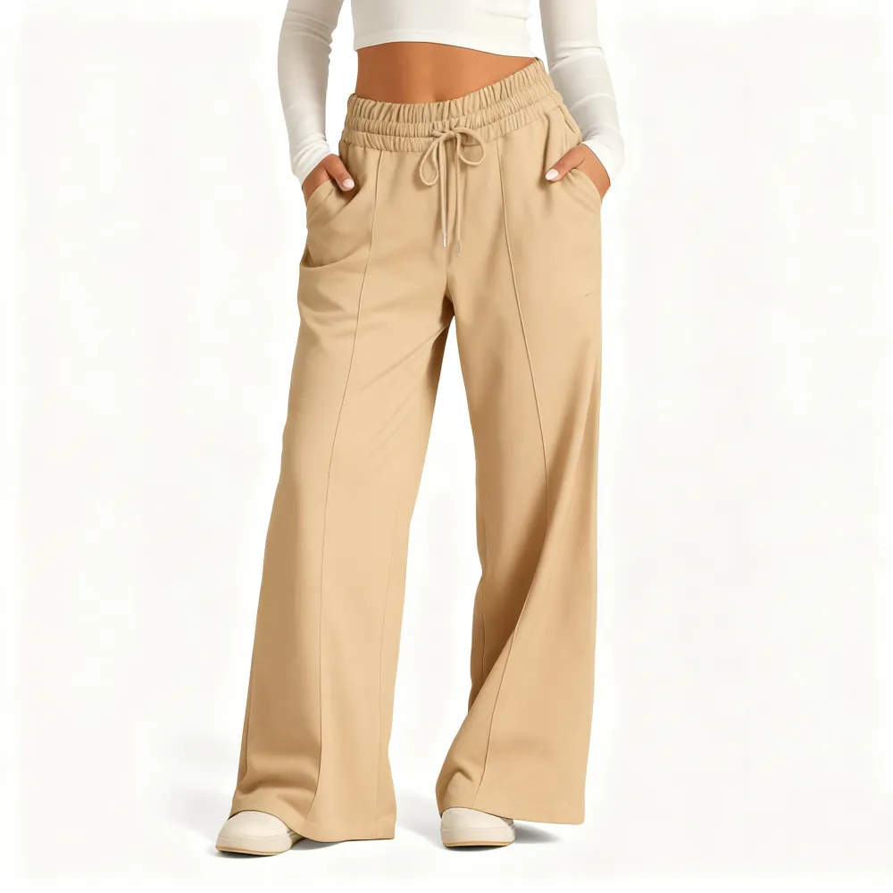 Women's Simple Design Straight Leg Drawstring Baggy Lounge Pants