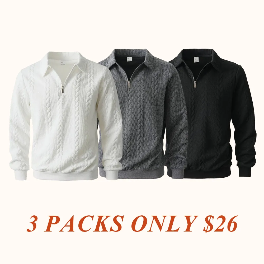 Men's Fall Winter Outfits Knitted Polo Neck Long Sleeve Sweatshirt for Daliy Wear