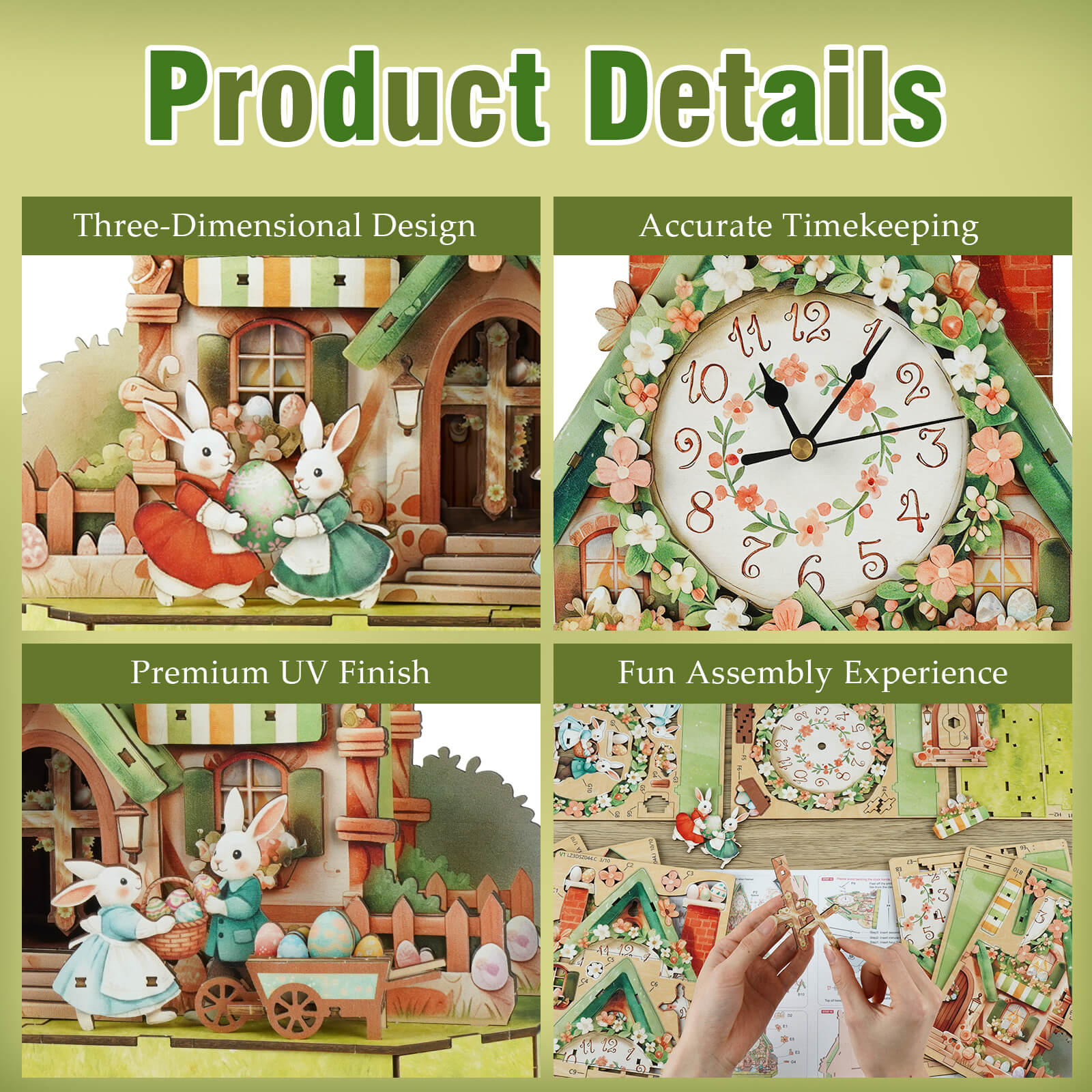 Easter Egg Hut– DIY Wooden Clock, 3D Puzzle Craft Kit