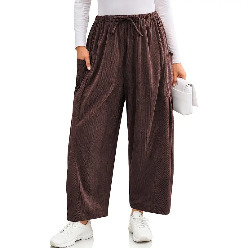Womens Corduroy Pants Wide Leg Palazzo Harem Pants
