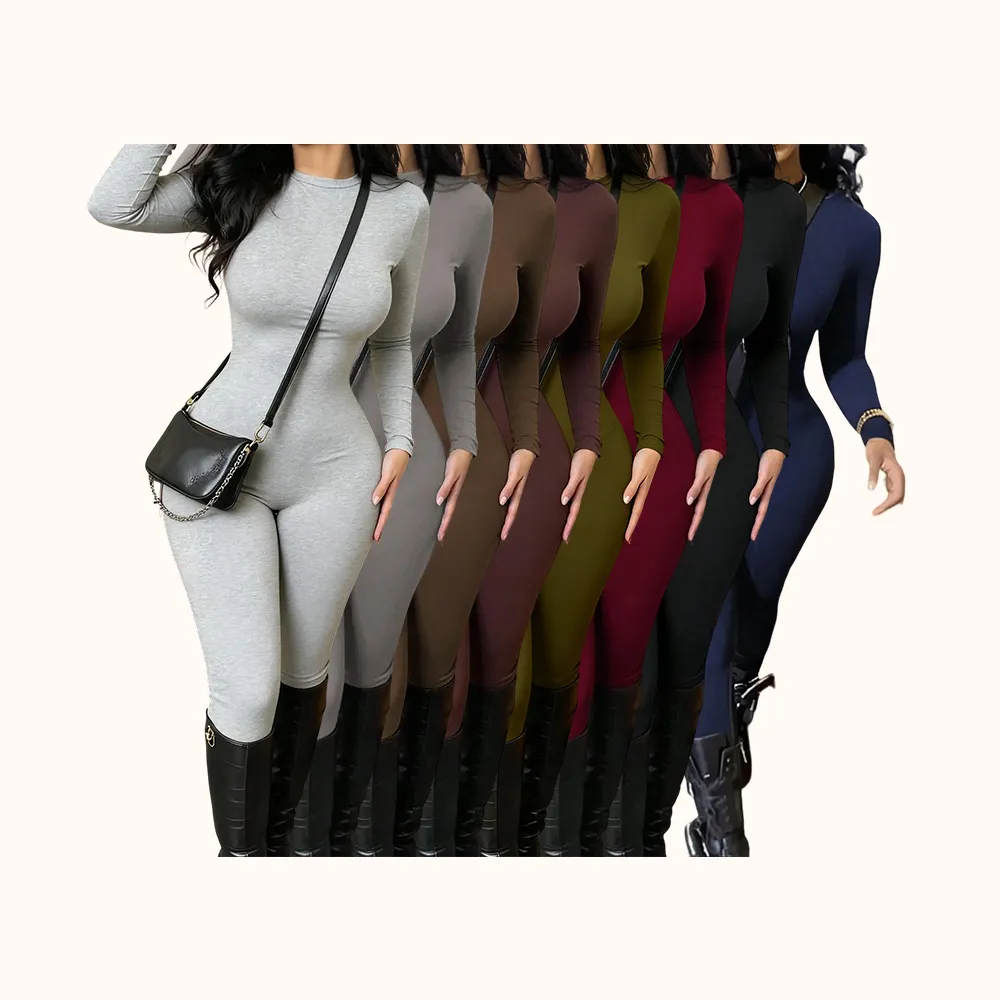 Women Solid Color Long Sleeve Jumpsuit