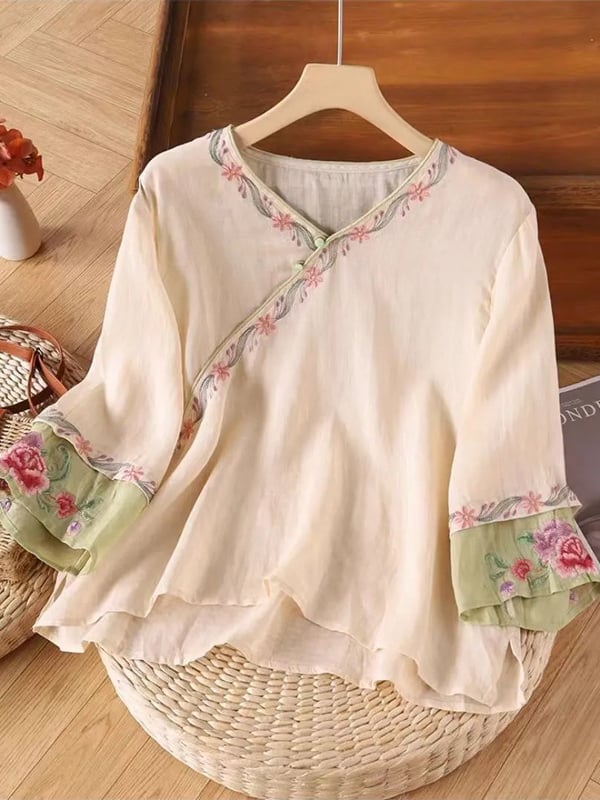 Women Embroidered Cotton Linen Tops- Fast Shipping